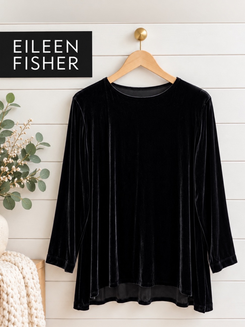 Eileen Fisher Classic Velvet Tunic – Black – Size XL